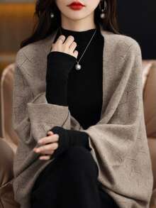 1pc Knitted Shawl Scarf Autumn/Winter New Solid Color Loose Versatile Outerwear Cape Cardigan For Women - Multicolor - View 4