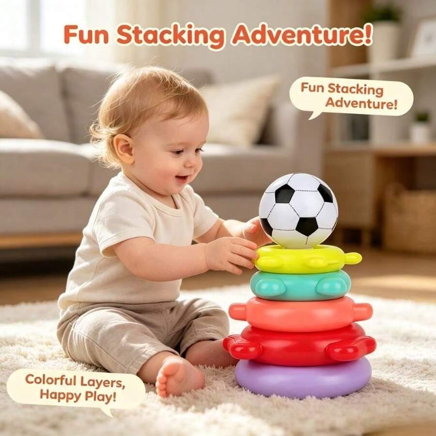 Basketball Spiral Stacking Tower Toy, Colorful Assembly Track Stacking Playset, Early Educational Toy For Toddlers, Color Recognition Developmental Toy, Perfect Birthday Halloween Christmas Holiday Gift, Random Color - Multicolor - View 1
