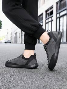 Novos Sapatos de Caminhada Masculinos com Caixa de Dedos Larga, Sola Macia, Cabedal Macio, Planos, para Viagens ao Ar Livre, Esportes Casuais e Caminhada - 018 Cinza - Visão 3