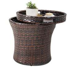 CozyChicHome Outdoor Wicker Side Table With Storage, 20 Inch Small Patio Rattan End Table Accent Tables With Lid, Steel Frame Lightweight Brown - Brown - View 1