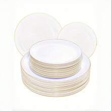 50/25pcs White Gold Rim Dinnerware Set, Includes 10.25" And 7.5" Salad Plates, Suitable For Restaurant, Wedding, Outdoor, Easter, Graduation Party, Brunch, Backyard Dining, Mother's Day And More, Ideal For Kitchen - View 10