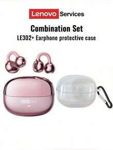 Tai nghe Bluetooth Lenovo LE302 có vỏ bảo vệ trong suốt, kiểu móc tai, âm thanh vòm hở tai, âm thanh chất lượng cao, độ trễ thấp, âm nhạc, chơi game, âm thanh định hướng, khử tiếng ồn ENC, cuộc gọi rõ ràng, tai nghe không dây để chạy bộ - Vỏ bảo vệ nhiều màu + trong suốt - Xem 4