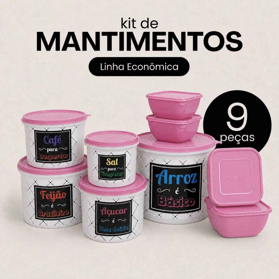 Kitchen Supplies Set Kit ECONOMIC LINE - 5 Supplies + 4 Square Jars 500 ML TPW Line - 淡粉紅色 TPW - 查看 1