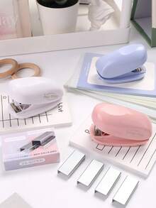 1pc Pure Color Marshmallow Stapler 1000pcs Staples Set, Aesthetic Tiny Portable Stapler, Mini Binder Office Binding Tools School Supplies, For School, Paper Binding - Stapler - View 10