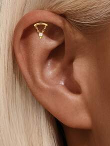 1pc 925 Sterling Silver Flat Back Earrings Hypoallergenic Dainty Cubic Zirconia Earrings Studs Flatback Dangle Stud Earring Helix Piercing Jewelry - Gold - View 6