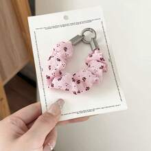 1pc Korean Style Ditsy Floral Fabric Scrunchie Phone Lanyard For Women, Pleated Mesh Portable Keychain Bag Charm, Versatile Minimalist Niche Design With Clip - Multicolor - View 4