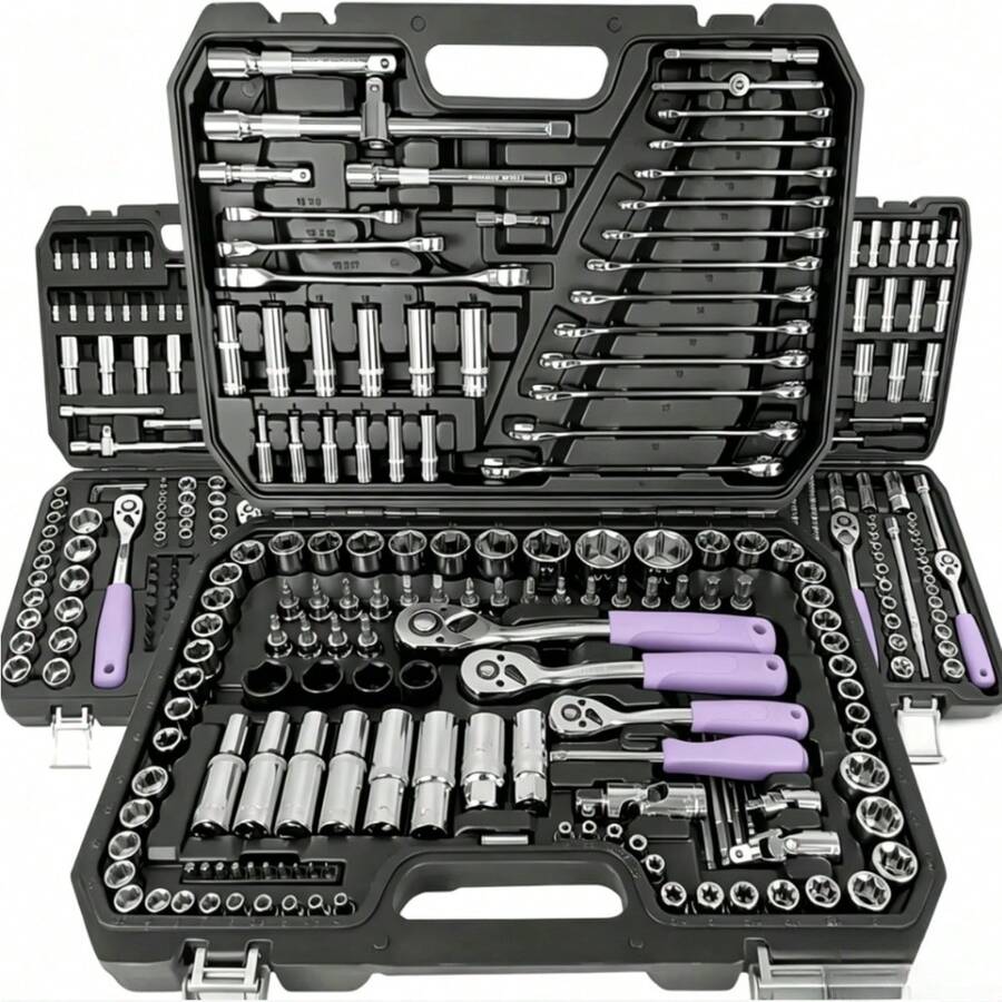 115/46pcs Socket Wrench, Quick Ratchet Wrench, Screwdriver Tool Box Set, Car, Bicycle, Motorcycle Repair Tool Hardware Set, Home DIY Tool Box, Multi-Function Tool Box, Durable With Storage Box, Portable, Suitable For Various Occasions - Multicolor - View 1