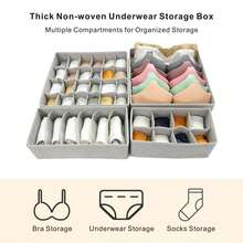 4pcs Multi-Size Modular Underwear Storage Boxes, Freely Combinable And Detachable Drawer Dividers, Large Capacity Foldable Non-Woven Fabric Organizer Boxes For Bras, Panties, Socks - Grey - View 2