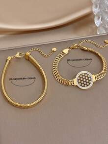 1Pc/Set Minimalist Round Flower Of Life Snake Chain Stainless Steel Bracelet Set,For Women,Party,Daily,Office,Christmas,Boho,Valentine Birthday Gifts - Multicolor - View 4