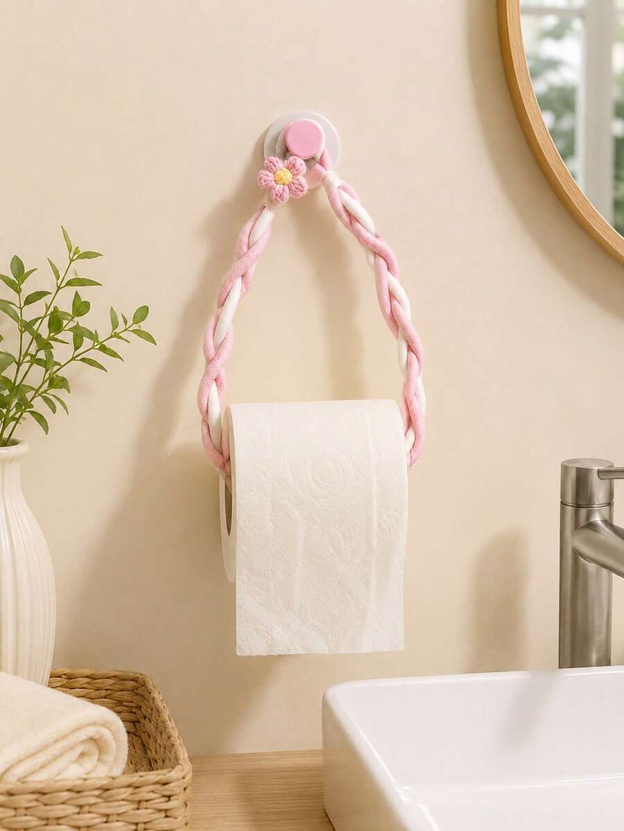 1pc Dopamine Color Wall-Mounted Toilet Paper Holder, Ins Style Tissue Paper Storage Rack, No-Drill Toilet Paper Holder, Suitable For Bathroom, Kitchen And Shower Room, Can Store Facial Tissues And Toilet Paper - Multicolor - View 1
