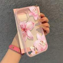 1pc Pink Butterfly Flower Pattern New Personalized Frame 2-In-1 Transparent Full Coverage TPU Shockproof Fashion Phone Case Compatible With IPhone 11 12 13 14 15 16 17 Pro Max - Multicolor - View 3