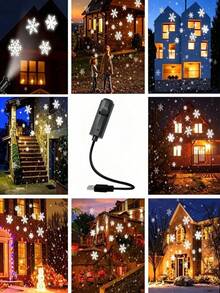 1pc Halloween/Christmas Projection Light, 360° Rotating USB LED Light, No Battery Included, Projecting Snowflake Pattern, Suitable For Bedside Table, Bedroom, Living Room, Ceiling, Wall Decoration, Halloween/Christmas - Black - View 11