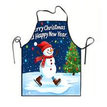1pc Christmas Santa Claus, Christmas Bell, Christmas Snowflake, Christmas Reindeer, Christmas Tree, Christmas Snowman, Christmas Penguin, Christmas Cartoon Animal Pattern Chef Apron, Apron, Suitable For Home Decor And Kitchen Use. Made Of 100% Polyester Material, Designed As Sleeveless Style, Perfect For Home Kitchen, Outdoor BBQ Cooking. This Printed Apron Is Unisex, Machine Washable And Reusable, An Essential Kitchen Item - Multicolor - View 9