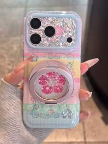 Fusang Flower 17/17 Pro/17 Pro Max/16/16 Pro Max Silicone Phone Case, New Anti-Drop Full Coverage Protective Soft Cover With Rotating Kickstand, Niche Premium Style For Women - Pink - View 4