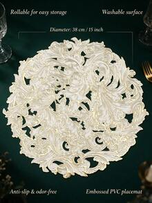 12pcs, Gold Flower PVC Placemats, Waterproof And Oil-Resistant Western Style Table Mats, Washable And Odorless Tableware Pads, Non-Slip Table Decor Mats, Suitable For Restaurants, Cafes, Homestays, Festivals, Parties, Gatherings, Birthdays, Weddings, Dinner Parties. - Multicolor - View 4