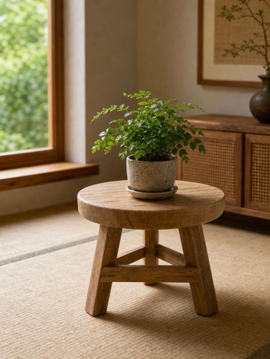 1件式木製植栽凳椅,棕色植物架,室內/室外通用木製植物凳,中世紀風格植物架,適用於室內植物,現代木製植物架,藤編低矮波希米亞風鄉村植栽架 - A - 查看 1