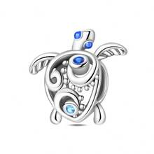1pc S925 Sterling Silver Ocean Theme DIY Pendant Bead, Sea Turtle, Octopus, Shell, Starfish Multiple Styles, Transparent Blue Enamel With Colorful Zirconia Inlay, Comes With Gift Box, Suitable For Bracelet And Necklace Assembly, Fresh Summer Beach Style Versatile Silver Jewelry Accessory - Multicolor - View 14