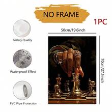 1pc Luxury Gold Chess Queen Hand Wall Art, Elegant Female Hand Wearing Ring Picking Up Gold Chess Piece On Dark Background Chessboard, Modern Wealth & Power Symbol Artwork, Exquisite Office Living Room Study Business Style Wall Decor, Framed Or Unframed - Abstract Style a - View 13