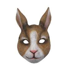 Two-Tone Realistic Rabbit Mask, 3D Plush Textured Breathable Animal Full Face Head Cover, Adult Easter Halloween Cosplay Costume, Escape Room Mystery Party Masquerade Funny Photo Prop - Multicolor - View 3