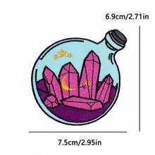 3件組水晶月亮花朵燙貼刺繡貼片，魔法瓶粉色水晶星星貼花徽章，適用夾克、背包、衣物DIY徽章 - 多色 - 查看 5