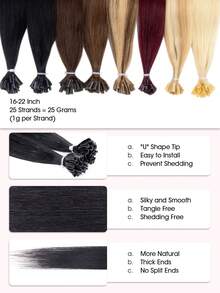 16-22 Inch U-Shaped Hair Extensions, Remy Human Hair, 1g/Strand, 25S And 50S Optional, Keratin Hot Melt, Easy Installation, Long-Lasting, Straight, Soft, High Quality Hair Accessory - Multicolor - View 7
