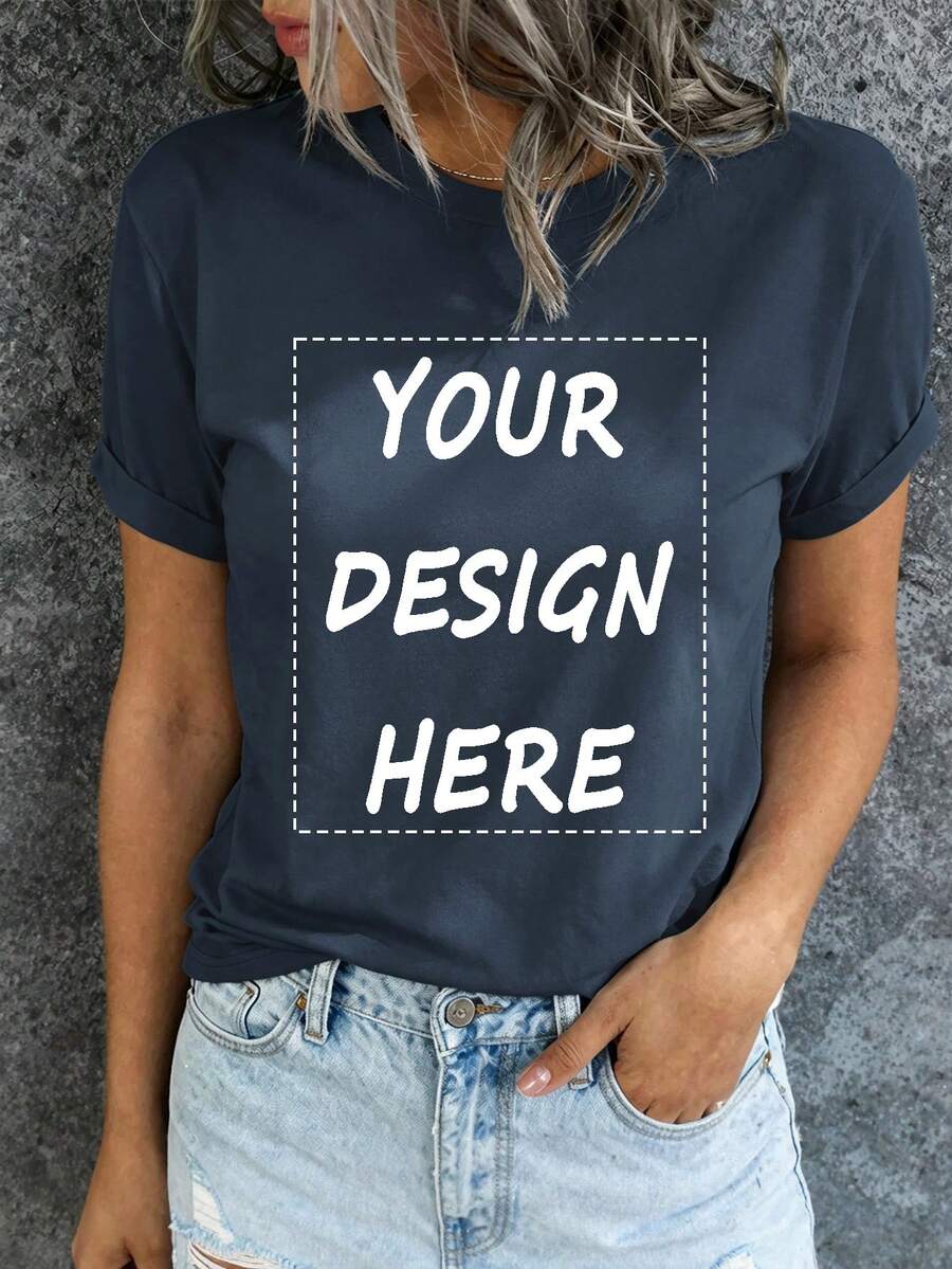 Custom Women's T-Shirt - Add Your Own Text/Image (Motto/Slogan/Life Quote/Favorite Text) To Design Your Own Personalized Printed T-Shirt - Navy Blue - View 1