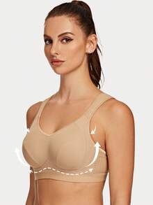 MELENECA Women's High Impact Support Wirefree Bounce Control Plus Size Workout Sports Bra - Apricot - View 5