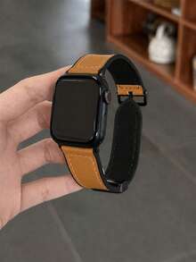 1件中性真皮與矽膠磁吸錶帶，相容 ，適用 42mm、38mm、40mm、41mm、44mm、45mm、46mm、49mm 尺寸，時尚智慧手錶替換錶帶，相容 Series Ultra2/1、SE2、SE 11、10、9、8、7、6、5、4、3、2、1 及其他機型，可作為學生返校禮物 - 焦糖色 - 查看 5