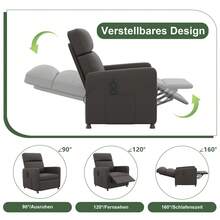 Devoko Adjustable Recliner With Reclining Function, Remote Control, Infinitely Adjustable Backrest And Footrest, Side Pocket, Polyester Fiber, Gray/Dark Gray/Black - 查看 9