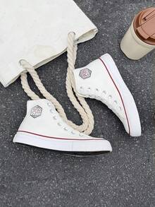 OPOEE Vintage High‑Top Canvas Shoes For Women, Classic Lace‑Up Design, Comfortable Lightweight Sneakers For Daily Street Style,Cushioned, Minimalist,School - White - View 5
