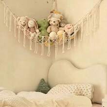 Large Plush Animal Hanging Storage Hammock Net - Plush Animal Corner Hammock Net - Hanging Plush Animal Storage Rack, Nursery Decor - Beige - View 2