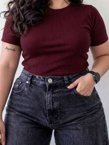 Plus Size T-Shirts - 紫紅色 - 查看 2