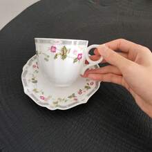 復古花卉陶瓷杯組 180ml 茶杯/咖啡杯附托盤 - 玫粉薔薇圖案 - 查看 5