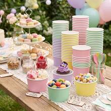 10/20/40pcs Macaron 4-Color Disposable Paper Ice Cream Cups, 9oz Smooth Matte Solid Color Dessert Bowls, Multi-Color Rolled Edge Snack Cups, Suitable For Birthday, Summer Picnic, Baby Shower, School Party Food Tableware - Macaron Colors - View 6