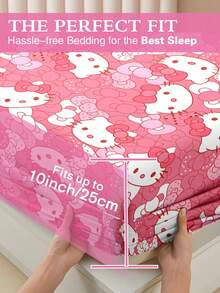 Sanrio 2/3件組 Hello Kitty 床上用品套裝，可愛卡通印花床單套組，床墊保護墊、床罩、床單，舒適家居紡織品，透氣防起球床墊保護墊，家居裝飾，適用所有床尺寸－雙人床、全尺寸、加大雙人床、特大雙人床，四季通用，防塵床罩，可機洗 - 蝴蝶結KT - 查看 4