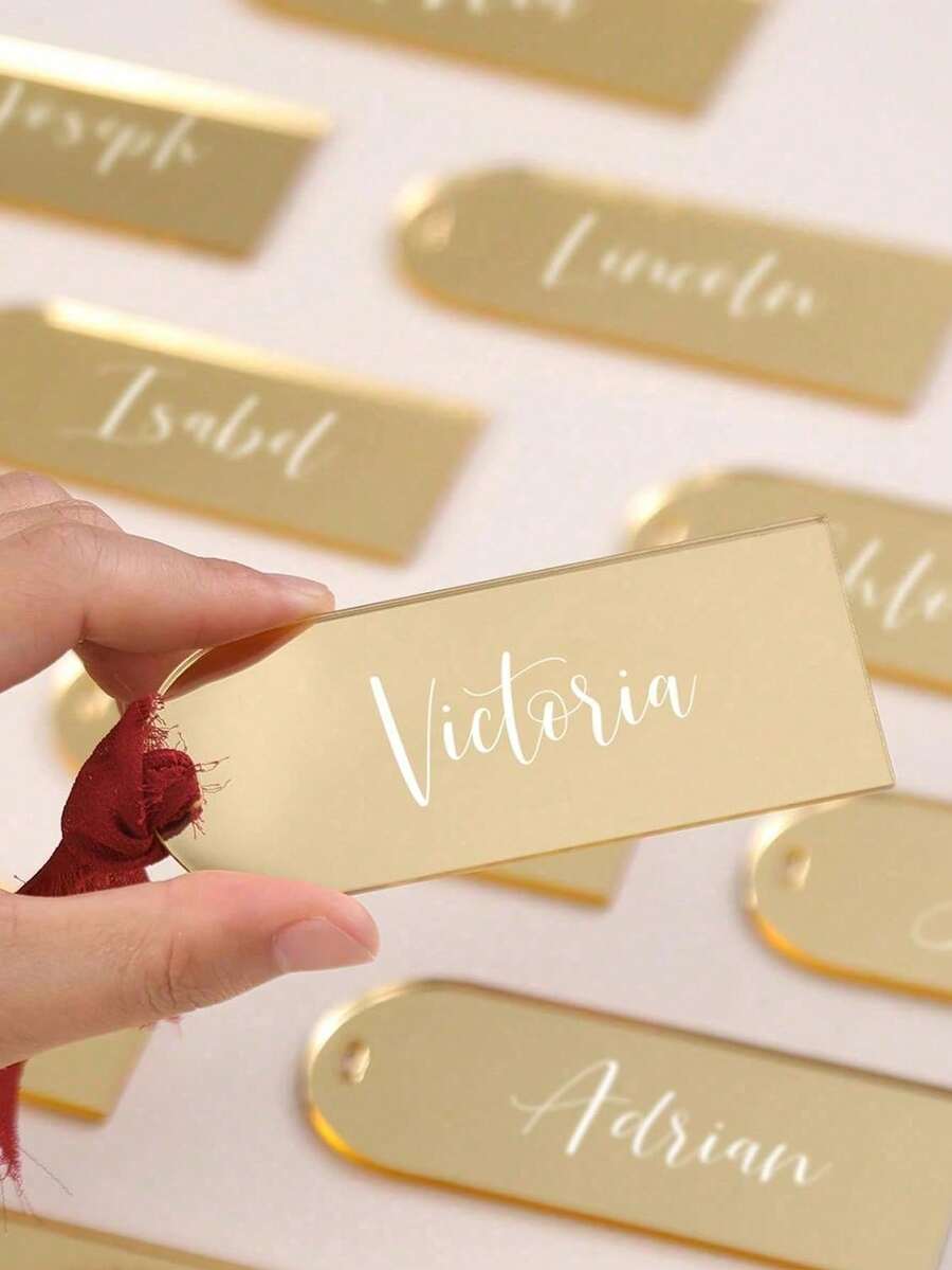 1/10/20/50pcs Blank Acrylic Tent Place Cards, Arched Luggage Tags, Blank Gold Mirror Acrylic Name Tags Without Ribbon, Wedding Guest Direction Cards, Seat Card Holders, DIY Party Signage Gift Tags