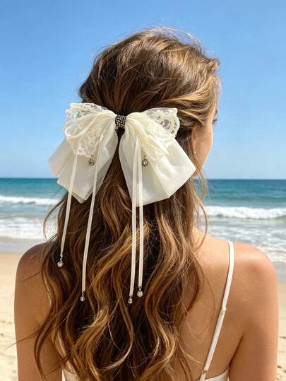 1pc Vintage Multi-Layer Mesh Bow Hair Claw With Rhinestone Embellishments, Elegant Half-Up Hair Accessory For Photography And Atmospheric Styling