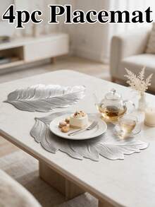 12pcs Gold Rectangular Leaf PVC Placemats, Waterproof & Oil-Proof Western Table Mats, Washable & Odorless Tableware Pads, Non-Slip Table Decor Mats, Suitable For Restaurant, Cafe, Homestay, Holiday, Party, Gathering, Birthday, Wedding, Dinner - Multicolor - View 14