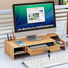 SENDERPICK Support pour écran d'ordinateur portable, support en bois à fixer sous un meuble, support pour ordinateur portable, rehausseur de table avec tiroir, verrou et support pour smartphone, 48 x 20 x 10,5 cm [Idéal comme cadeau pour vos proches] - Voir 6
