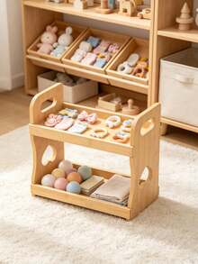 2-Tier Bamboo Baby Storage Rack, Portable Desktop Organizer, Multi-Functional Baby Diaper And Book Storage Rack - Multicolor - View 3