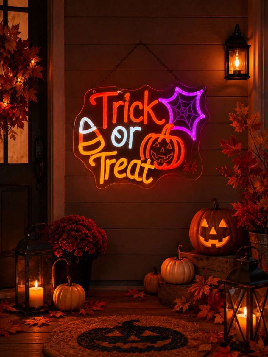 1PC Trick Or Treat LED Neon Sign With USB Cable, PS Board Pumpkin Neon Light Wall Decor, Colorful Spooky Lamp For Bedroom, Party, Bar,Halloween, Holiday Gift - Multi-color light - View 1