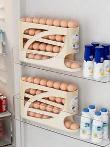 [Rolling Egg Rack]Rolling Egg Rack - Space-Saving Side Door Design, Durable Plastic Material, Smooth Glossy Finish, Convenient Handle | Modern Kitchen Accessory | Suitable For Kitchen And Refrigerator Storage - Multicolor - View 4