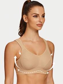 MELENECA Women's High Impact Support Wirefree Bounce Control Plus Size Workout Sports Bra - Apricot - View 4