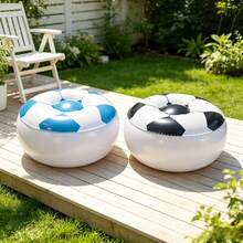 Inflatable Soccer Pattern Round Stool, Portable PVC Inflatable Seat Ottoman Foot Rest For Indoor & Outdoor Use, Air Pump Not Included - Multicolor - View 1