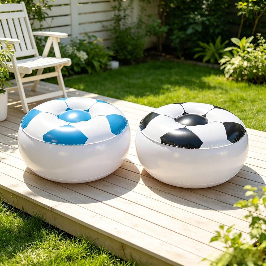 Inflatable Soccer Pattern Round Stool, Portable PVC Inflatable Seat Ottoman Foot Rest For Indoor & Outdoor Use, Air Pump Not Included - Multicolor - View 1