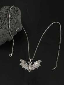 Vintage Gothic Punk Style Fashion Skull Bat Necklace, Gothic Halloween Dark Bat Pendant Necklace For Men And Women - Silver - View 3