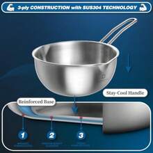 WAGENSTEIGER - Wok de acero inoxidable para bebé, 200 mm, base de 3 capas con núcleo de aluminio, todas las cocinas, cacerola multiusos, olla de ramen, olla de cocina para exteriores o camping - Plateado - Ver 5