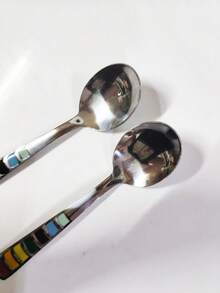 2件/5件/10件 不鏽鋼彩虹色湯匙，精緻家用進食與湯匙，創意彩虹手柄 - 銀色 - 查看 5