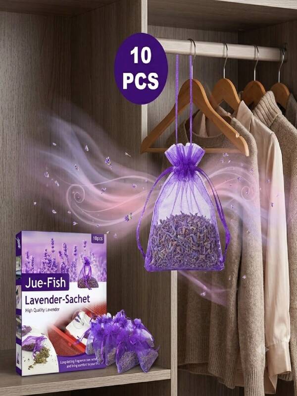 Jue-Fish Lavender Sachet Bags – Long-Lasting Fragrance Deodorizer For Car, Closet, Wardrobe, Shoe Cabinet & Bathroom. Dried Flower Scent Freshener, Moisture Absorbing, Portable Hanging Design, Multi-Scene Odor Eliminator, Home & Auto Essentials.