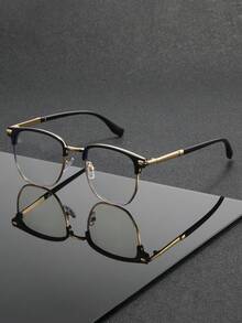 1 Pair Square Large Frame Classic Casual Style Unisex Gold Plastic Combination Clear Lens Glasses, Multiple Colors, Suitable For Back To School Display, Holiday Gifts, Daily Wear, Street Photography, Bachelor Party And Fashion Accessory - Clear - View 4